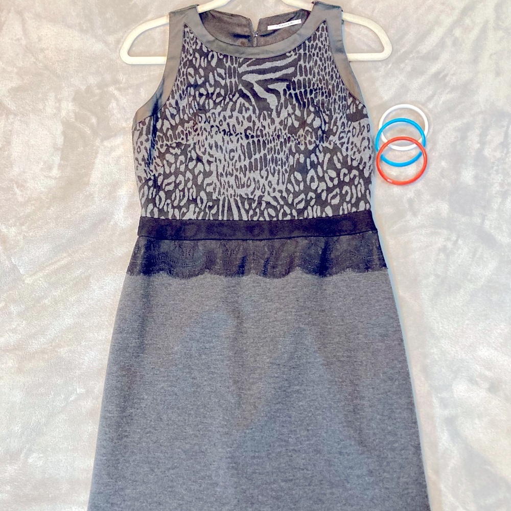 Tahari Lace Leopard Dress, Gray S4